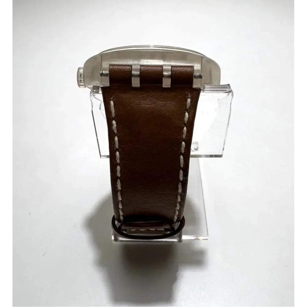 Ultra Rare Vintage 2002 Swatch Watch Khaki Brown Field Transparent Caseback 43mm